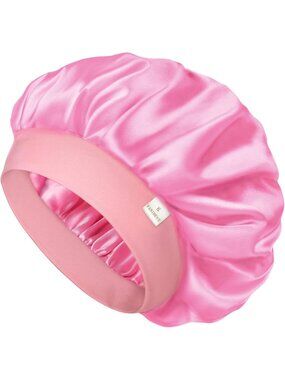 〽️Women Pink Light Silk Bonnet Sleeping Double Layer Satin Natural Curly Hair